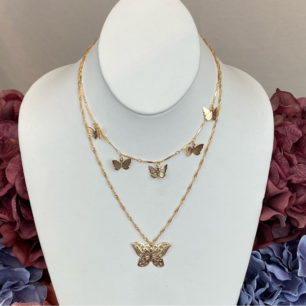 Boho Gold Multilayer Butterfly Necklace - Picture 6 of 13